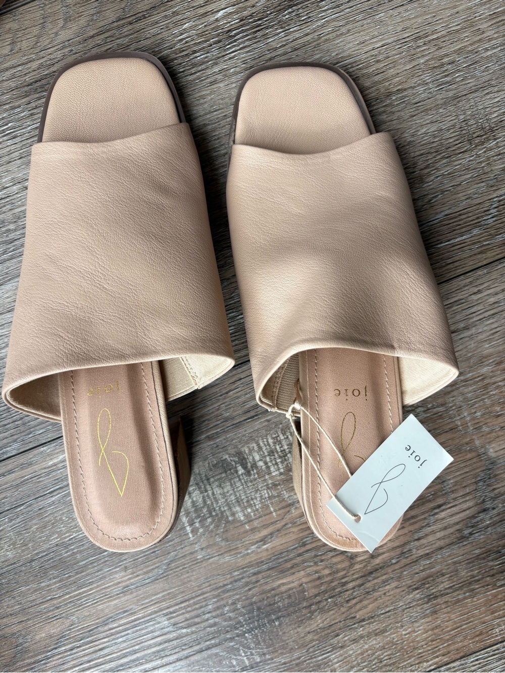 NWT Joie Olympia Beige Block Heel Slip On Slide Mule Sandals Size 8.5